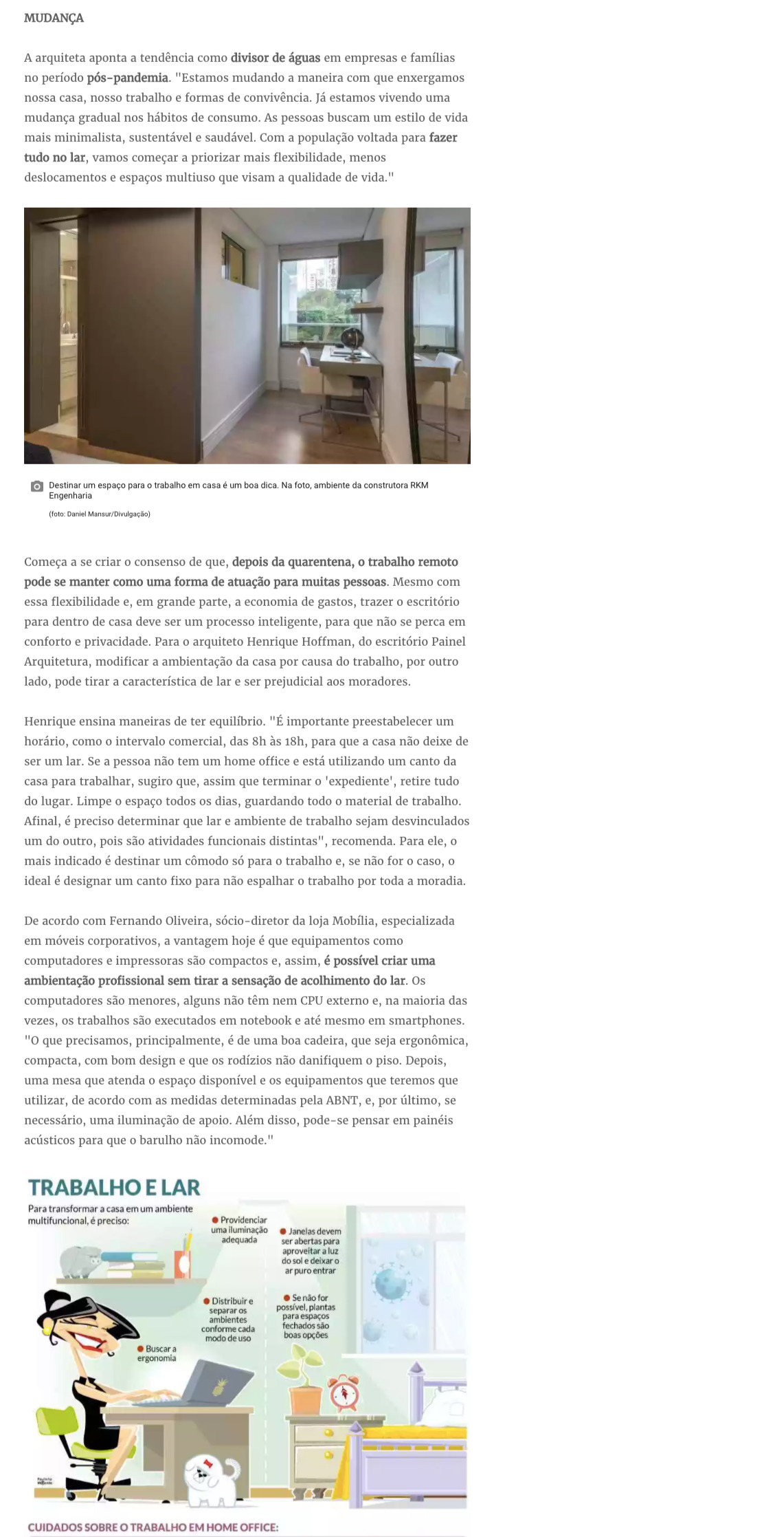 Estado de Minas: "Coronavírus: veja como adaptar o espaço doméstico para o home office sem tirar a característica de lar" - Mídia, Portais - Painel
